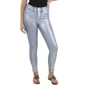 7 For All Mankind Women's Silver Foil Metallic‎ Skinny Jeans Size 31/US 12